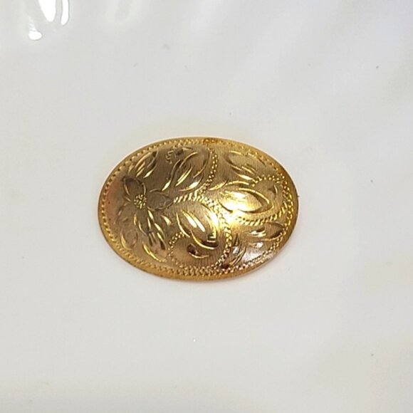 Vintage Gold Plated Sterling Silver 925 Chunky Engraved Floral Oval Brooch Pin - Picture 5 of 9